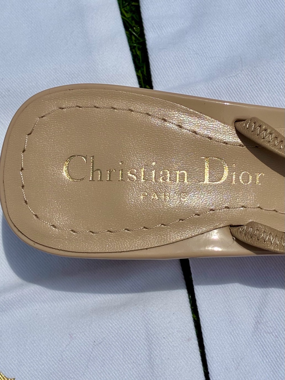 DIOR DAY SLING BALLERINA PUMP NEUTRAL BEIGE CALF PAT. LEATHER LOGO SZ 38.5 NEW - Picture 12 of 16